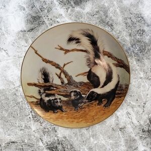 3/$30 Forest YEAR 1982 Skunks on an April Outing Porcelain Nature Plate